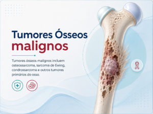 Tumores ósseos malignos Osteossarcoma, sarcoma de Ewing, condrossarcoma e outros tumores primários do osso.